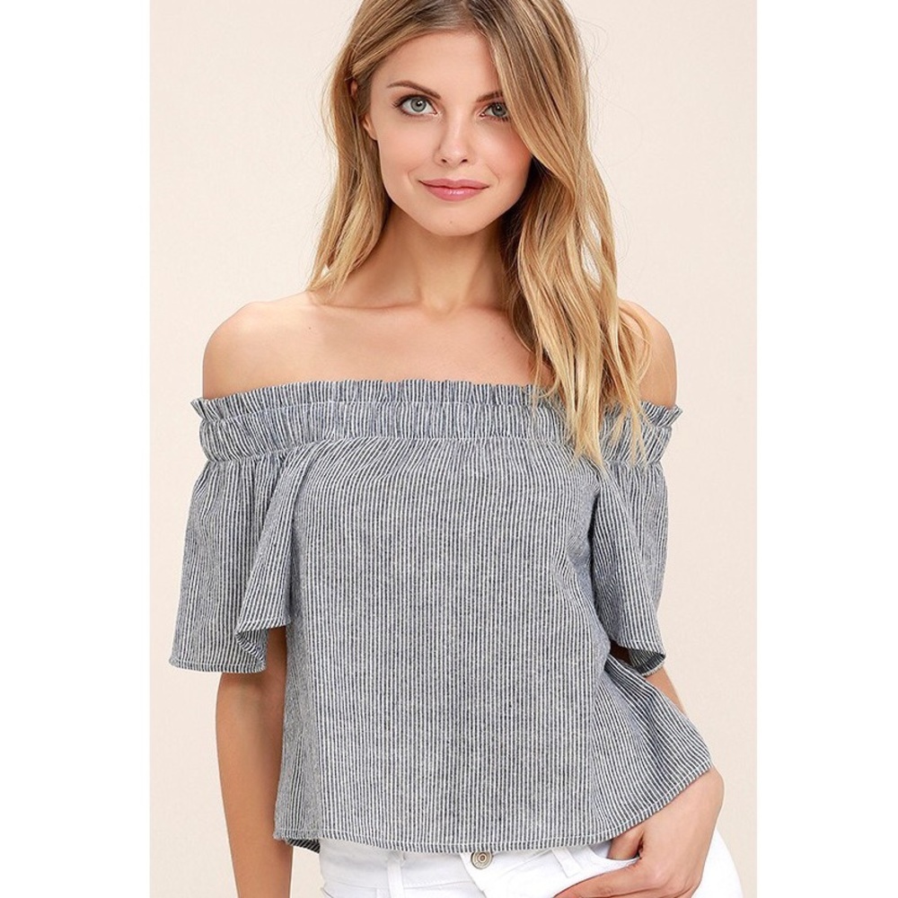 Lulus Seas The Day Striped Off the Shoulder Top